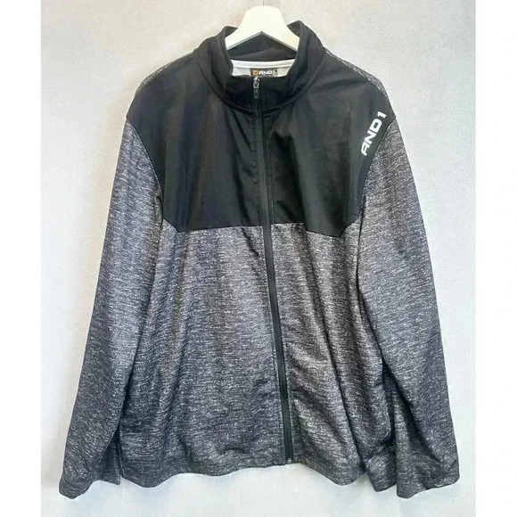 And1‎ Men's Full Zip Warm Up Jacket 2XL Black Charcoal Track Jacket Basketball - Picture 1 of 7